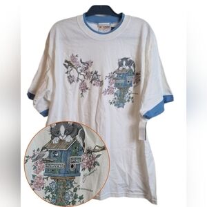 Vintage Kitty Tee XLarge Blue Pink White